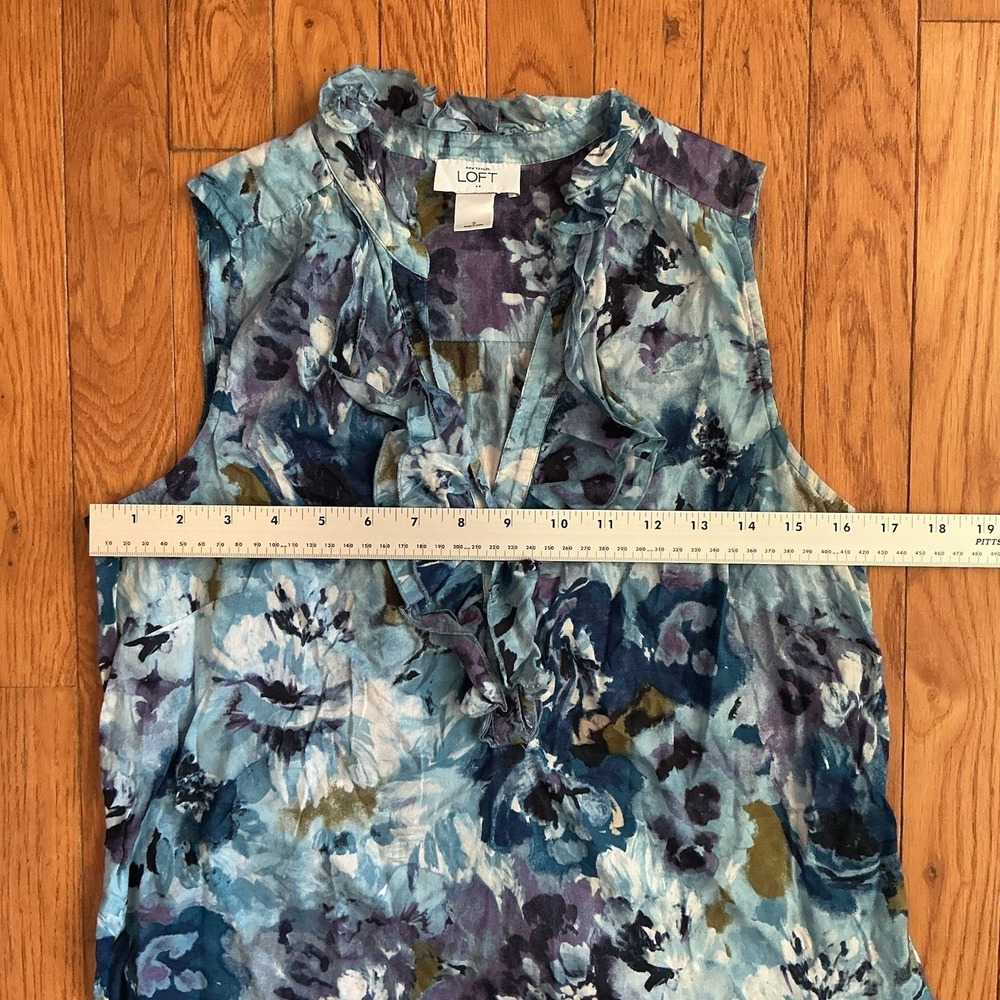 LOFT Multicolor Sleeveless Ruffle-Front Blouse - 100% Cotton - Sz Small - Picture 4 of 7